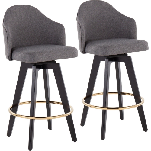 Ahoy 26" Counter Stool in Grey Fabric, Gold & Black Wood (Set of 2)
